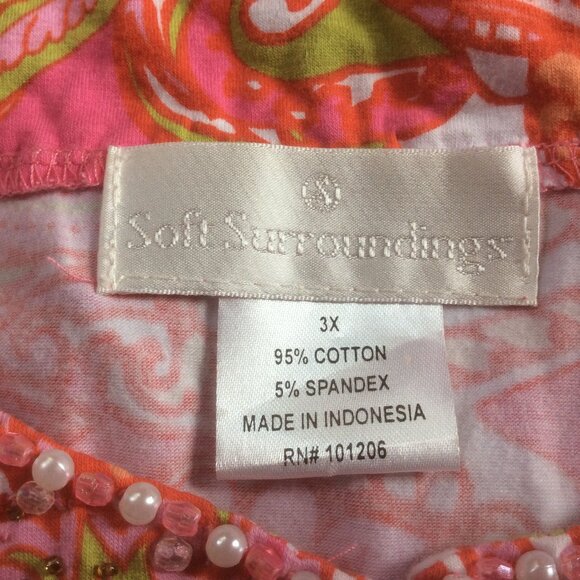 Soft Surroundings Paisley Pink/Orange Artsy Boho Tunic Beads/Pearls EUC Size 3X - Picture 3 of 5